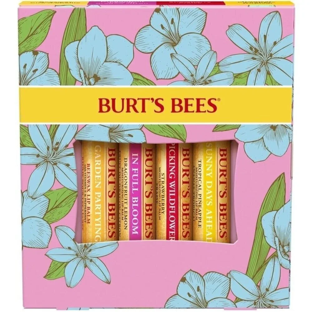 BURT'S BEES 4 Lip Balm Gift Set Beeswax Dragonfruit Lemon Strawberry Pineapple